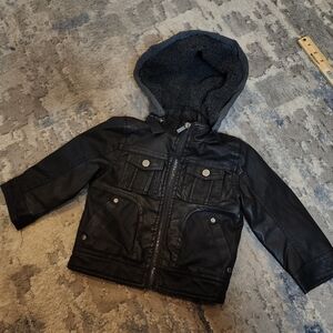 Urban Republic Faux Leather Black Jacket Kids Size 18 Months Faux Wool Lined